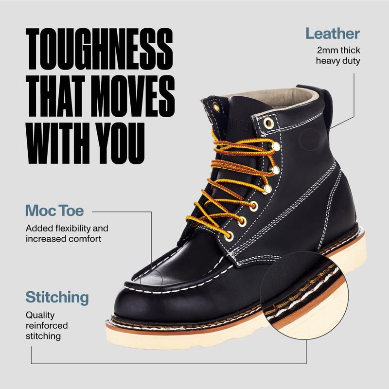 EVER BOOTS EverBoots Mens Work Boots for Men, Leather Lightweight Comfort Boot, Anti Slip & Shock Absorption, Soft Oil Grain, Goodyear Welt, Industrial Construction, Roofing, Electrician (9, Black) - Image 2